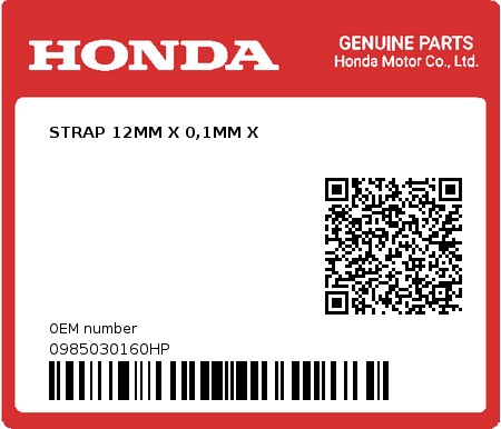 Product image: Honda - 0985030160HP - STRAP 12MM X 0,1MM X  0
