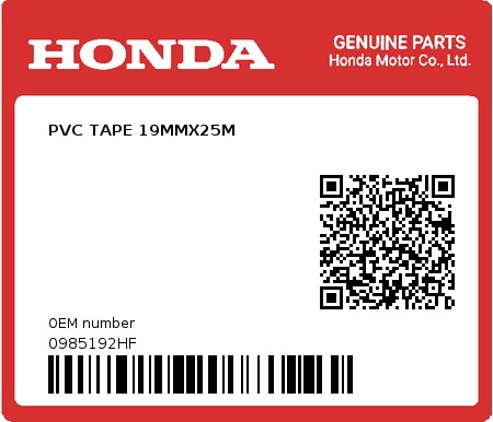 Product image: Honda - 0985192HF - PVC TAPE 19MMX25M  0