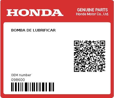 Product image: Honda - 098600 - BOMBA DE LUBRIFICAR  0