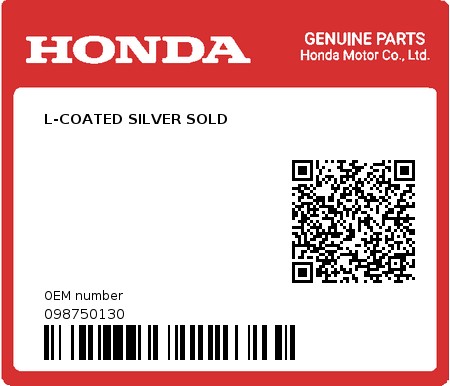 Product image: Honda - 098750130 - L-COATED SILVER SOLD  0