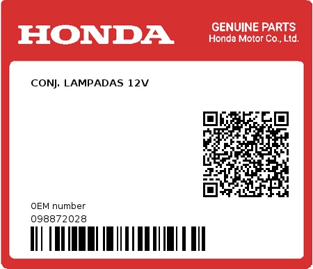 Product image: Honda - 098872028 - CONJ. LAMPADAS 12V  0