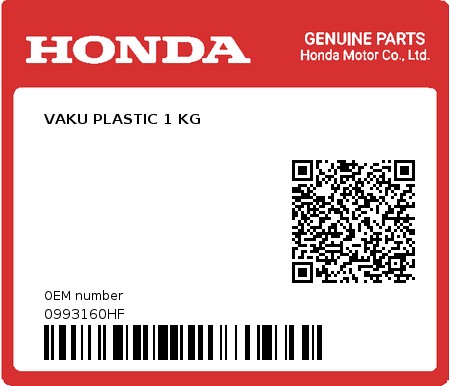 Product image: Honda - 0993160HF - VAKU PLASTIC 1 KG  0