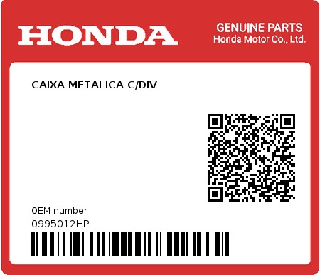 Product image: Honda - 0995012HP - CAIXA METALICA C/DIV  0