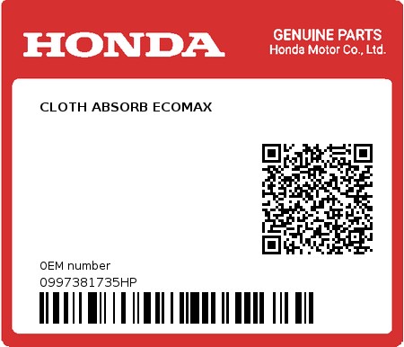 Product image: Honda - 0997381735HP - CLOTH ABSORB ECOMAX  0