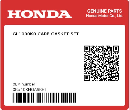 Product image: Honda - 0K540KHGASKET - GL1000K0 CARB GASKET SET  0