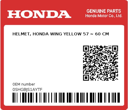 Product image: Honda - 0SHGBJS1AYTF - HELMET, HONDA WING YELLOW 57 ~ 60 CM  0