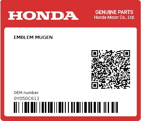Product image: Honda - 0Y050C612 - EMBLEM MUGEN  0