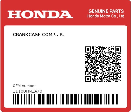 Product image: Honda - 11100HN1A70 - CRANKCASE COMP., R.  0