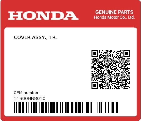 Product image: Honda - 11300HN8010 - COVER ASSY., FR.  0