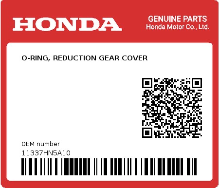 Product image: Honda - 11337HN5A10 - O-RING, REDUCTION GEAR COVER  0