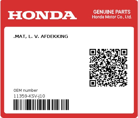 Product image: Honda - 11359-KSV-J10 - .MAT, L. V. AFDEKKING  0