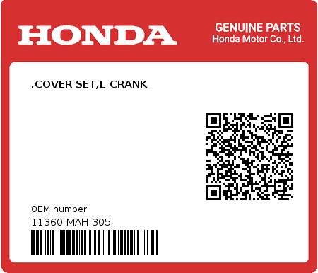 Product image: Honda - 11360-MAH-305 - .COVER SET,L CRANK  0