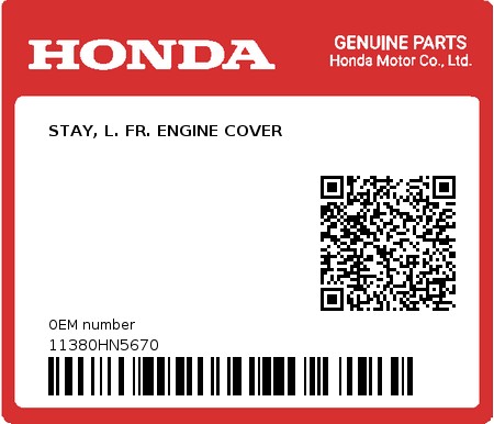 Product image: Honda - 11380HN5670 - STAY, L. FR. ENGINE COVER  0