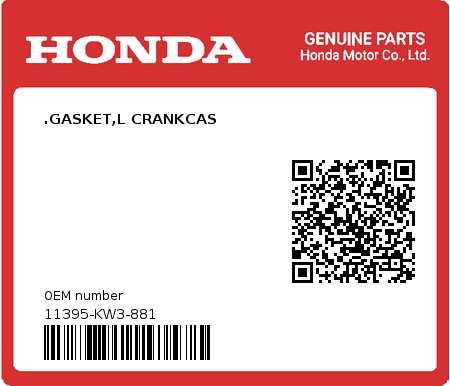 Product image: Honda - 11395-KW3-881 - .GASKET,L CRANKCAS  0