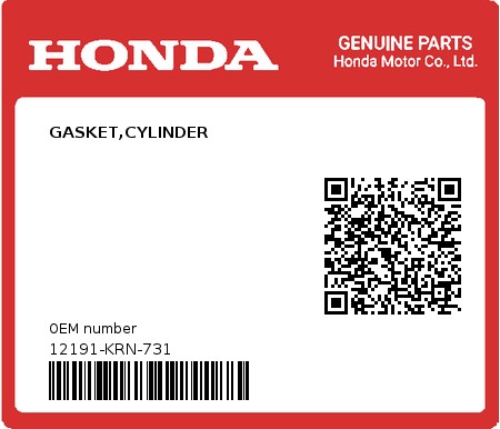Product image: Honda - 12191-KRN-731 - GASKET,CYLINDER  0