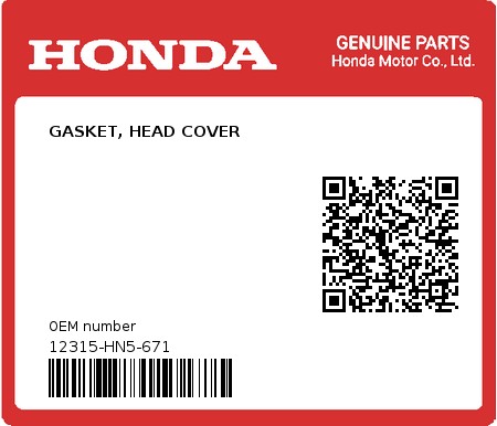 Product image: Honda - 12315-HN5-671 - GASKET, HEAD COVER  0