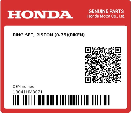 Product image: Honda - 13041HM3671 - RING SET, PISTON (0.75)(RIKEN)  0