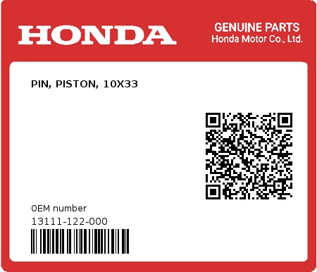 Product image: Honda - 13111-122-000 - PIN, PISTON, 10X33  0