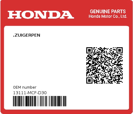 Product image: Honda - 13111-MCF-D30 - .ZUIGERPEN  0