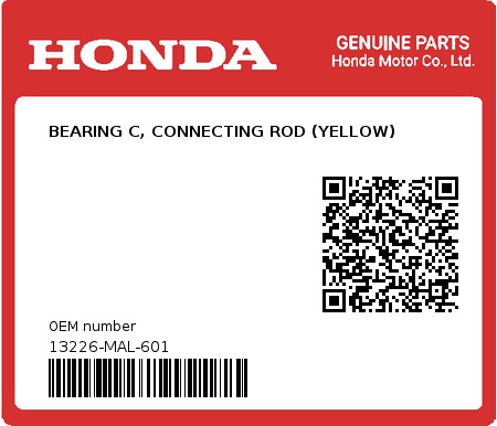 Product image: Honda - 13226-MAL-601 - BEARING C, CONNECTING ROD (YELLOW)  0