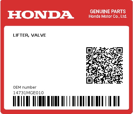 Product image: Honda - 14731MGE010 - LIFTER, VALVE  0