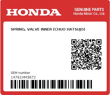 Product image: Honda - 14761HM3672 - SPRING, VALVE INNER (CHUO HATSUJO)  0