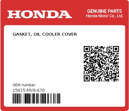 Product image: Honda - 15615-MV9-670 - GASKET, OIL COOLER COVER  0