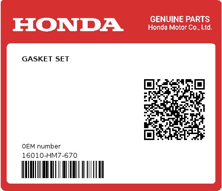 Product image: Honda - 16010-HM7-670 - GASKET SET  0