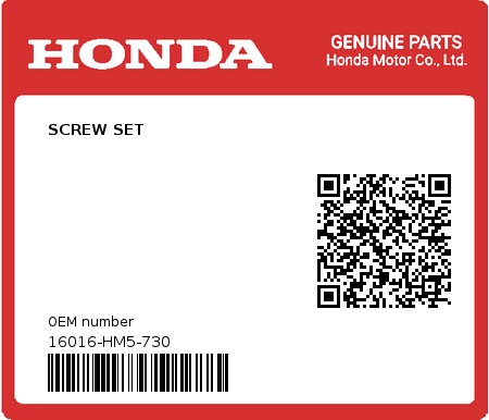Product image: Honda - 16016-HM5-730 - SCREW SET  0