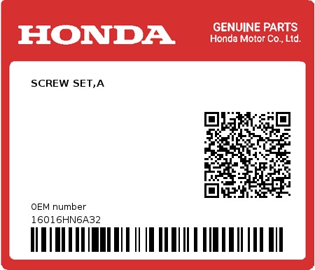 Product image: Honda - 16016HN6A32 - SCREW SET,A  0