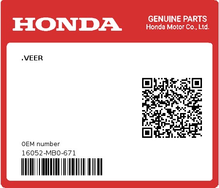 Product image: Honda - 16052-MB0-671 - .VEER  0