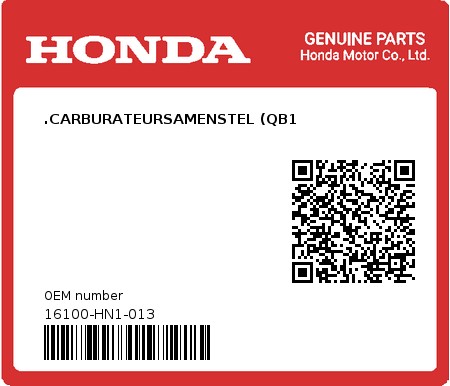 Product image: Honda - 16100-HN1-013 - .CARBURATEURSAMENSTEL (QB1  0