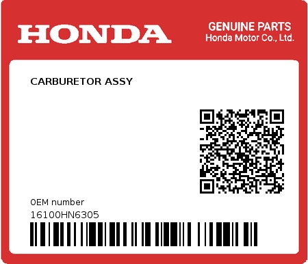 Product image: Honda - 16100HN6305 - CARBURETOR ASSY  0