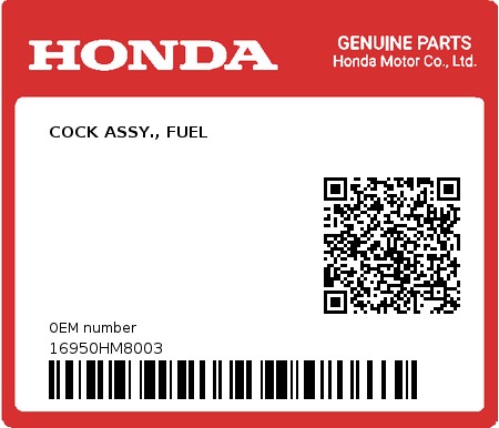 Product image: Honda - 16950HM8003 - COCK ASSY., FUEL  0