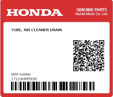 Product image: Honda - 17224HM5930 - TUBE, AIR CLEANER DRAIN  0