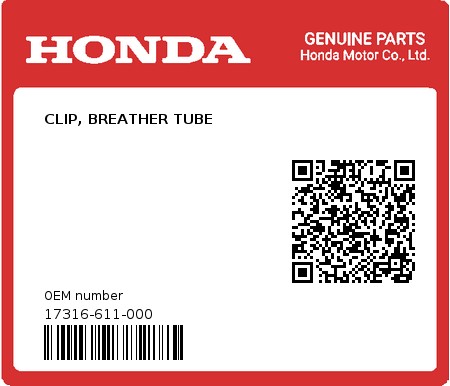 Product image: Honda - 17316-611-000 - CLIP, BREATHER TUBE  0