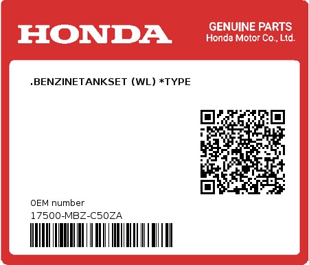 Product image: Honda - 17500-MBZ-C50ZA - .BENZINETANKSET (WL) *TYPE  0