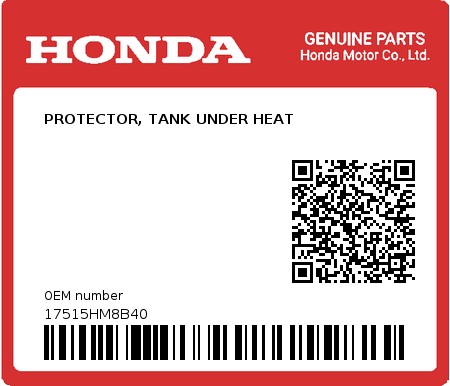 Product image: Honda - 17515HM8B40 - PROTECTOR, TANK UNDER HEAT  0