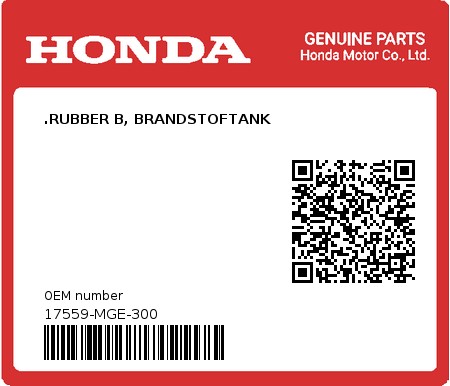 Product image: Honda - 17559-MGE-300 - .RUBBER B, BRANDSTOFTANK  0