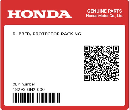 Product image: Honda - 18293-GN2-000 - RUBBER, PROTECTOR PACKING  0