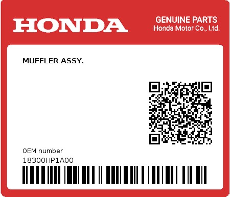 Product image: Honda - 18300HP1A00 - MUFFLER ASSY.  0