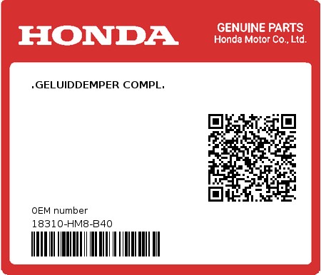 Product image: Honda - 18310-HM8-B40 - .GELUIDDEMPER COMPL.  0