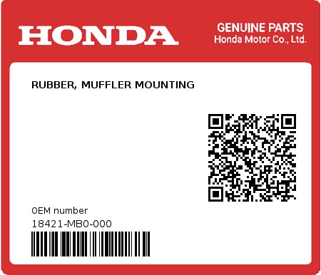 Product image: Honda - 18421-MB0-000 - RUBBER, MUFFLER MOUNTING  0