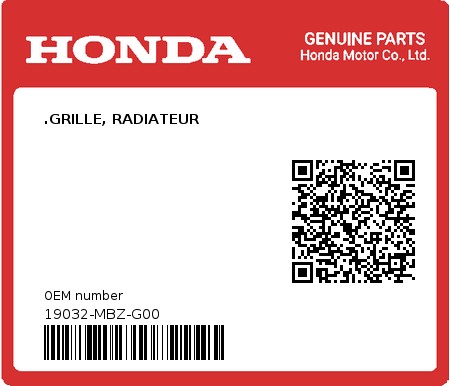Product image: Honda - 19032-MBZ-G00 - .GRILLE, RADIATEUR  0