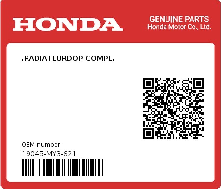 Product image: Honda - 19045-MY3-621 - .RADIATEURDOP COMPL.  0
