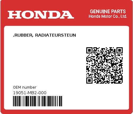 Product image: Honda - 19051-MB2-000 - .RUBBER, RADIATEURSTEUN  0