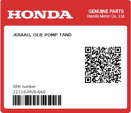 Product image: Honda - 22116-MV9-660 - .KRAAG, OLIE POMP TAND  0