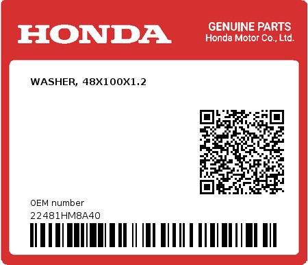 Product image: Honda - 22481HM8A40 - WASHER, 48X100X1.2  0
