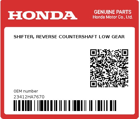 Product image: Honda - 23412HA7670 - SHIFTER, REVERSE COUNTERSHAFT LOW GEAR  0