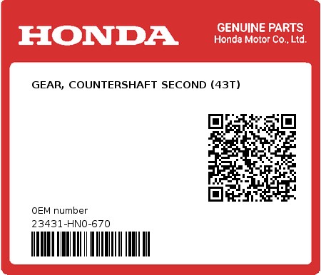Product image: Honda - 23431-HN0-670 - GEAR, COUNTERSHAFT SECOND (43T)  0